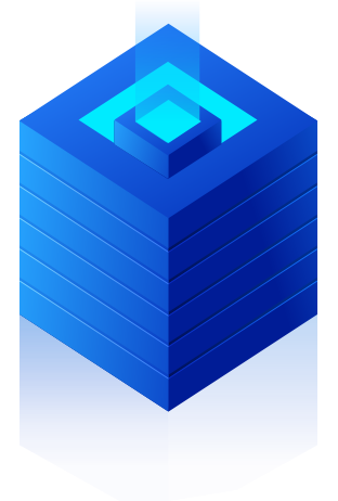 Cubo blu a strati con luce azzurra interna.