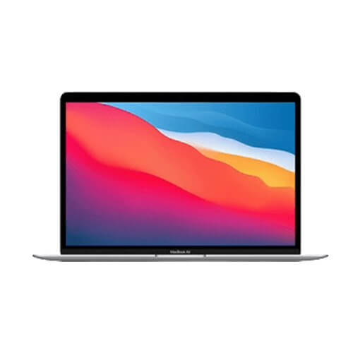 MacBook Air argentato con schermo colorato.